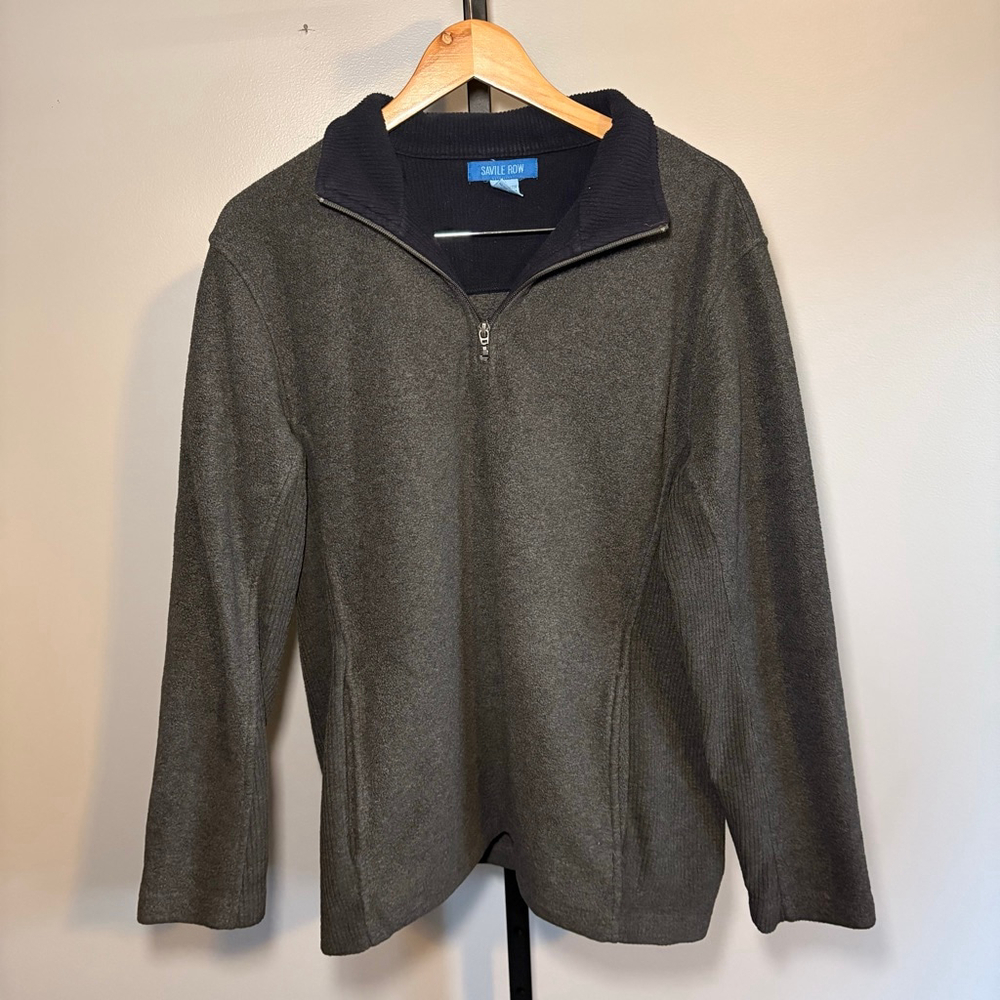 Men's Savile Row‎ Gray Navy Blue Quarter-Zip Sweater M